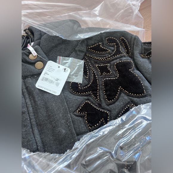 Free People Fleur De Lis Denim Puffer Jacket / Washed Black NWT - Picture 6 of 7